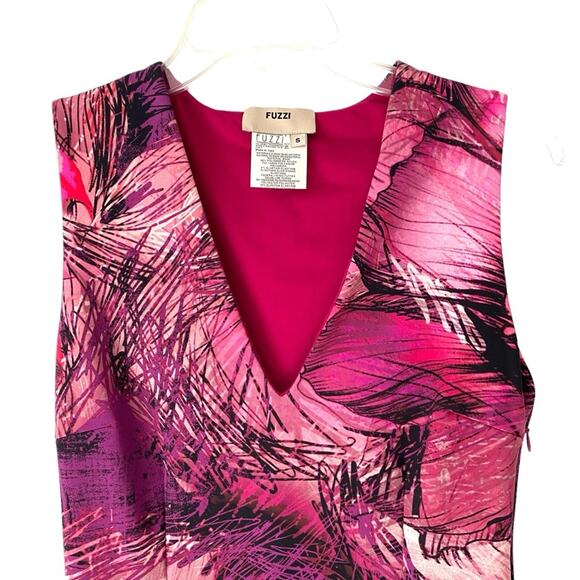 Fuzzi Pink Fuchsia V-Neck Abstract Floral Dress size small Sheath - Picture 3 of 7